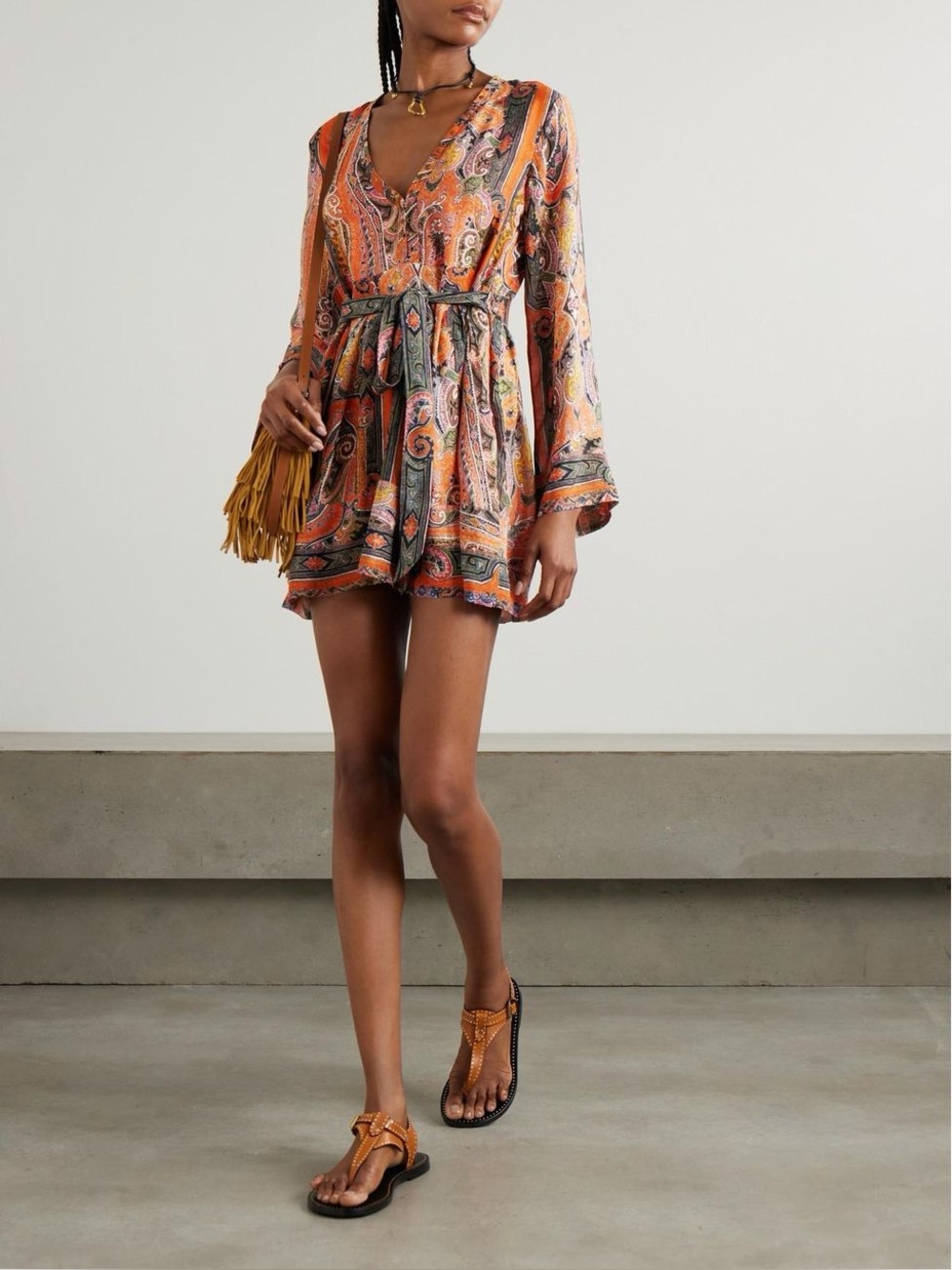 Isabel Marant Morgane belted paisley print silk chiffon mini dress